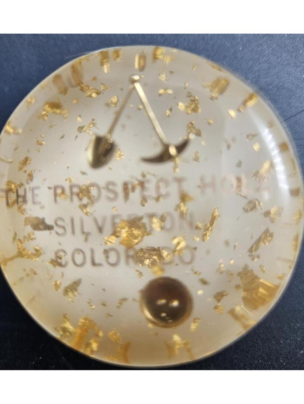 Vtg Lucite Gold Mining Paperweight The Prospect Hole Silverton Colorado Souvenir